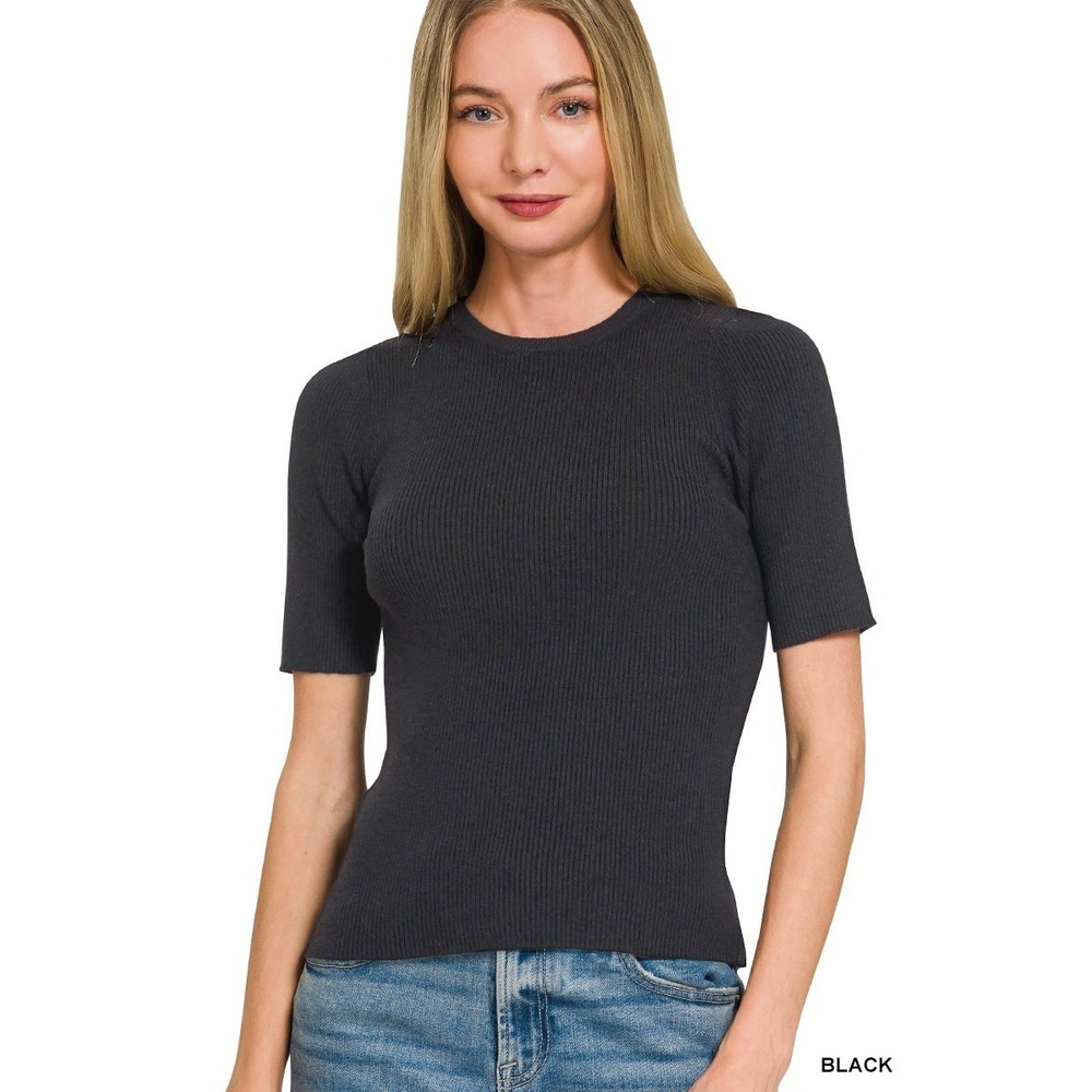 Zenana Viscose Ribbed Round Neck Sweater - Large